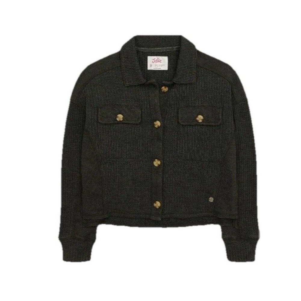 Justice Girls Shacket Waffle Button-Front Pockets Dark Gray Size Small (7/8) NWT